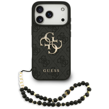 Θήκη για Apple iPhone 17 Pro, Guess, 4G Classic Logo με Λουράκι, Μαύρη