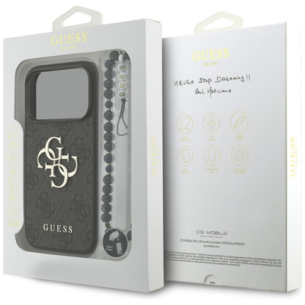 Θήκη για Apple iPhone 17 Pro, Guess, 4G Classic Logo με Λουράκι, Μαύρη