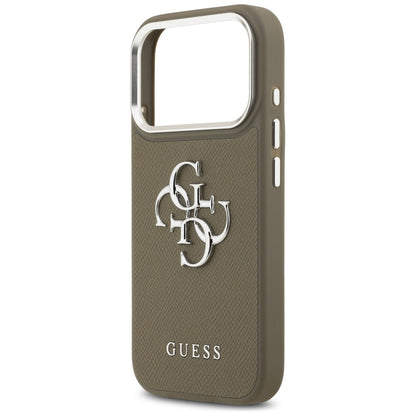 Case for Apple iPhone 17 Pro, Guess, 4G Grained Big And Classic Logo, Silver Brown