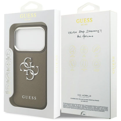 Case for Apple iPhone 17 Pro, Guess, 4G Grained Big And Classic Logo, Silver Brown