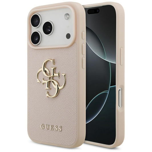 Case for Apple iPhone 17 Pro, Guess, 4G Grained Big and Classic Logo, Pink