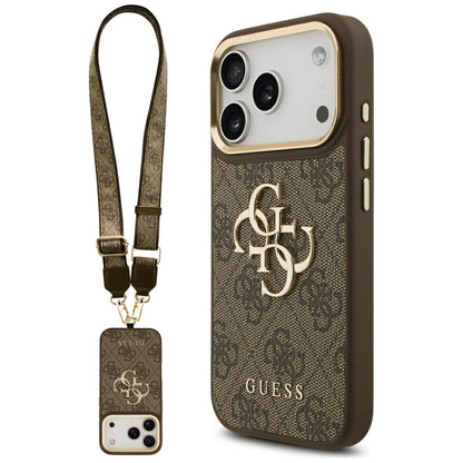 Case for Apple iPhone 17 Pro, Guess, Big 4G Classic Logo with Big Strap, Brown