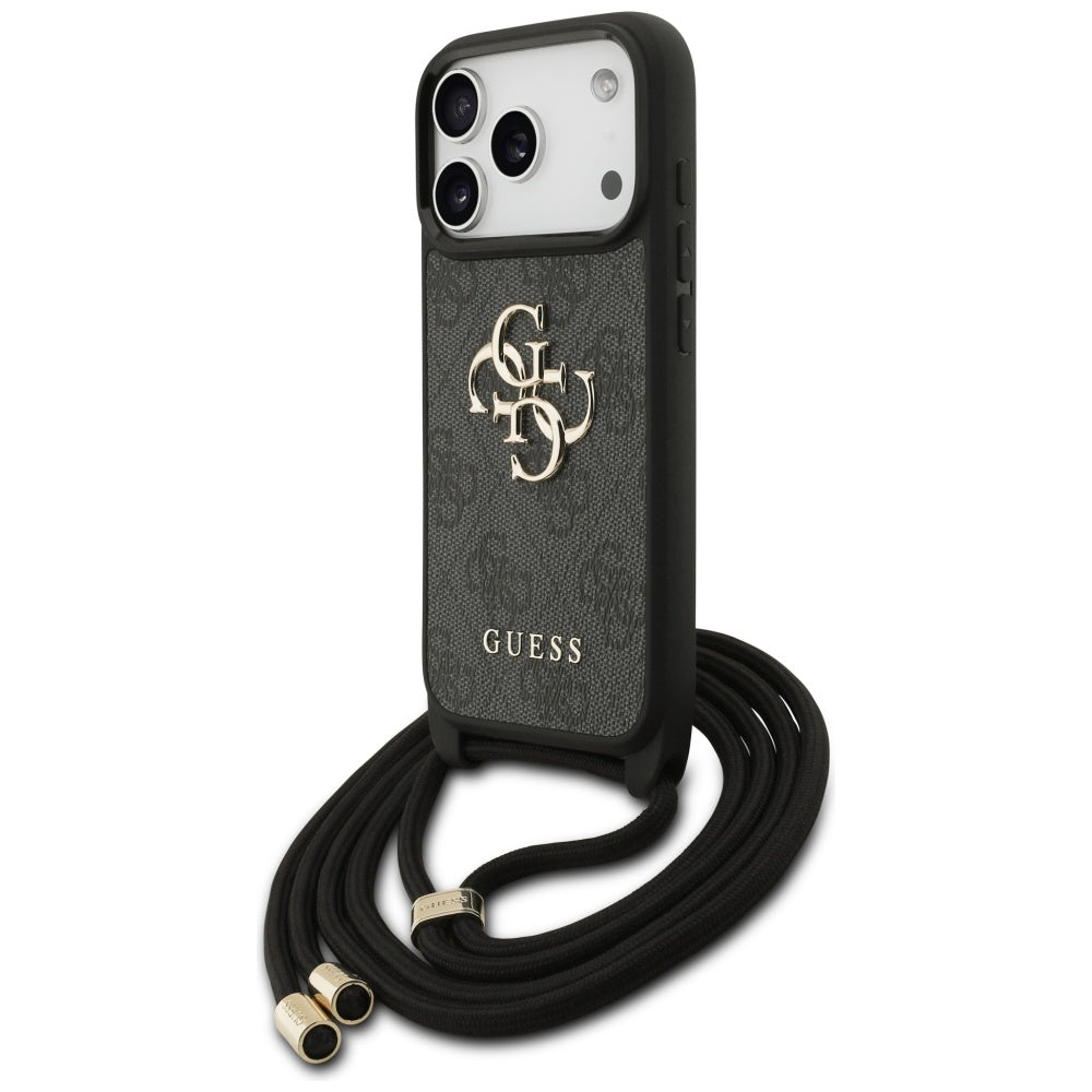 Case for Apple iPhone 17 Pro, Guess, Crossbody Cord 4G Big Log, Black