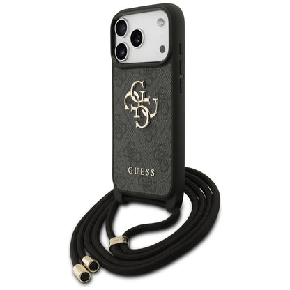 Case for Apple iPhone 17 Pro, Guess, Crossbody Cord 4G Big Log, Black