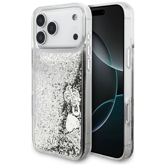 Case for Apple iPhone 17 Pro, Guess, Liquid Glitter Charms, Silver