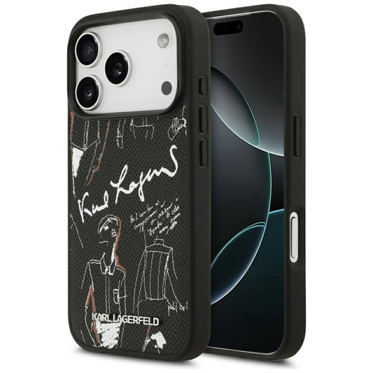 Case for Apple iPhone 17 Pro, Karl Lagerfeld, Grained Pattern Logo, Black