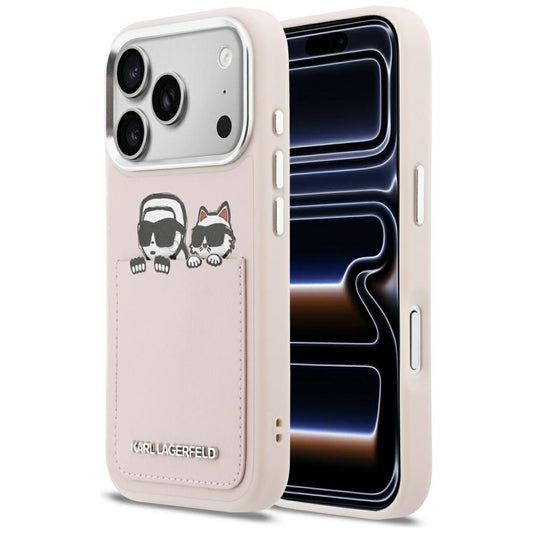 Case for Apple iPhone 17 Pro, Karl Lagerfeld, Karl & Choupette Print with Pocket, Pink