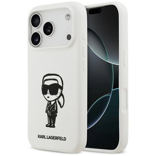 Θήκη για Apple iPhone 17 Pro, Karl Lagerfeld, Sketch and Logo Karl, Λευκή