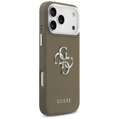Case for Apple iPhone 17 Pro Max, Guess, 4G Grained Big And Classic Logo, Silver Brown