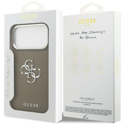 Case for Apple iPhone 17 Pro Max, Guess, 4G Grained Big And Classic Logo, Silver Brown