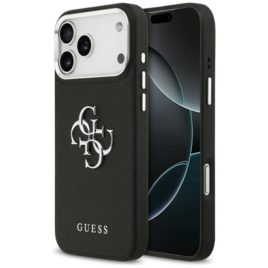 Θήκη για Apple iPhone 17 Pro Max, Guess, 4G Grained Big and Classic Logo, Μαύρη Ασημί