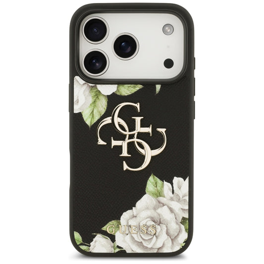 Case for Apple iPhone 17 Pro Max, Guess, 4G Grained Roses Big Logo, Black