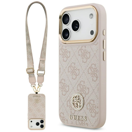 Case for Apple iPhone 17 Pro Max, Guess, 4G Strass Logo and Big Strap, Pink
