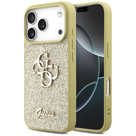 Case for Apple iPhone 17 Pro Max, Guess, Fixed Glitter Big 4G, Gold