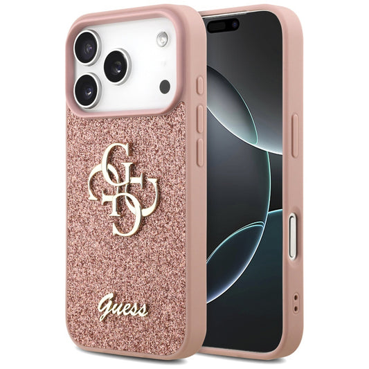 Case for Apple iPhone 17 Pro Max, Guess, Fixed Glitter Big 4G, Pink