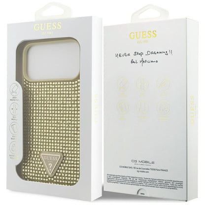 Case for Apple iPhone 17 Pro Max, Guess, Rhinestone Triangle Logo, Gold