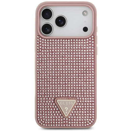 Case for Apple iPhone 17 Pro Max, Guess, Rhinestone Triangle Logo, Pink