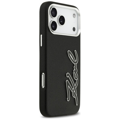Case for Apple iPhone 17 Pro Max, Karl Lagerfeld, FW Grained Signature Logo, Black