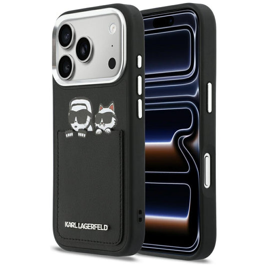 Case for Apple iPhone 17 Pro Max, Karl Lagerfeld, Karl & Choupette Print with Pocket, Black