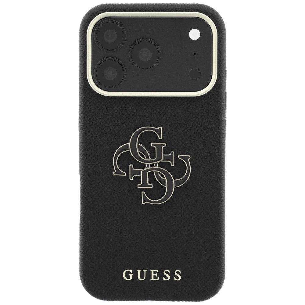Θήκη για Apple iPhone 18 Pro / 17 Pro, Guess, Μεγάλο Λογότυπο από Ρητίνη με Υφή, Μαύρο