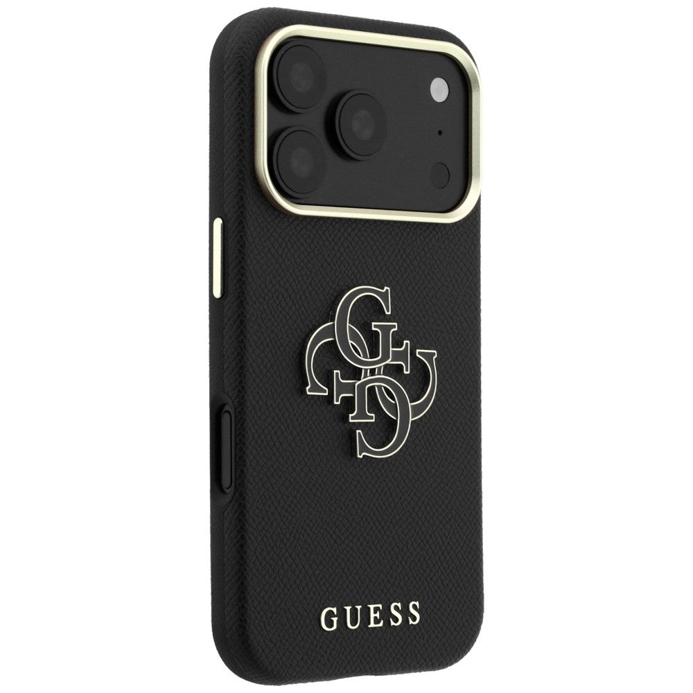 Θήκη για Apple iPhone 18 Pro / 17 Pro, Guess, Μεγάλο Λογότυπο από Ρητίνη με Υφή, Μαύρο