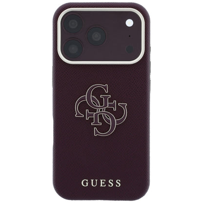 Θήκη για Apple iPhone 18 Pro / 17 Pro, Guess, Μεγάλο Λογότυπο από Ρητίνη με Υφή, Βυσσινί