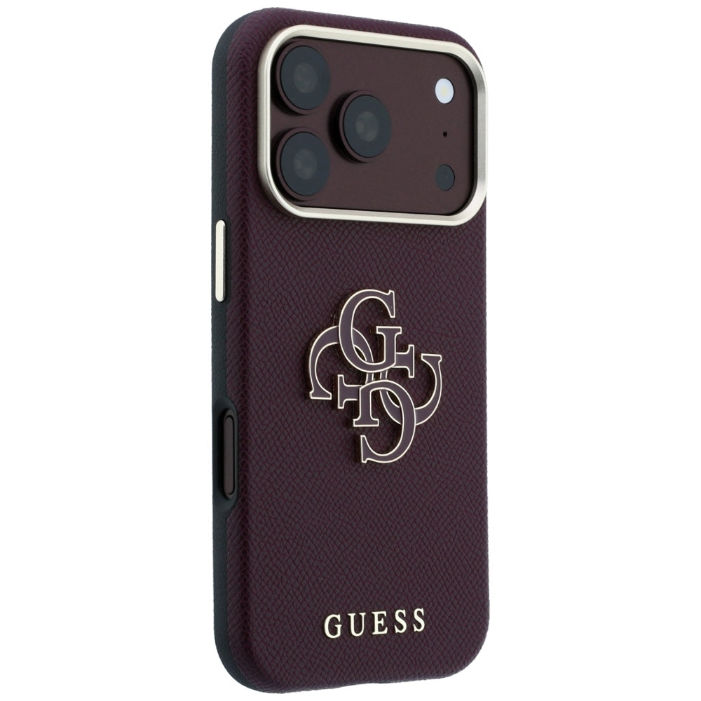 Θήκη για Apple iPhone 18 Pro / 17 Pro, Guess, Μεγάλο Λογότυπο από Ρητίνη με Υφή, Βυσσινί