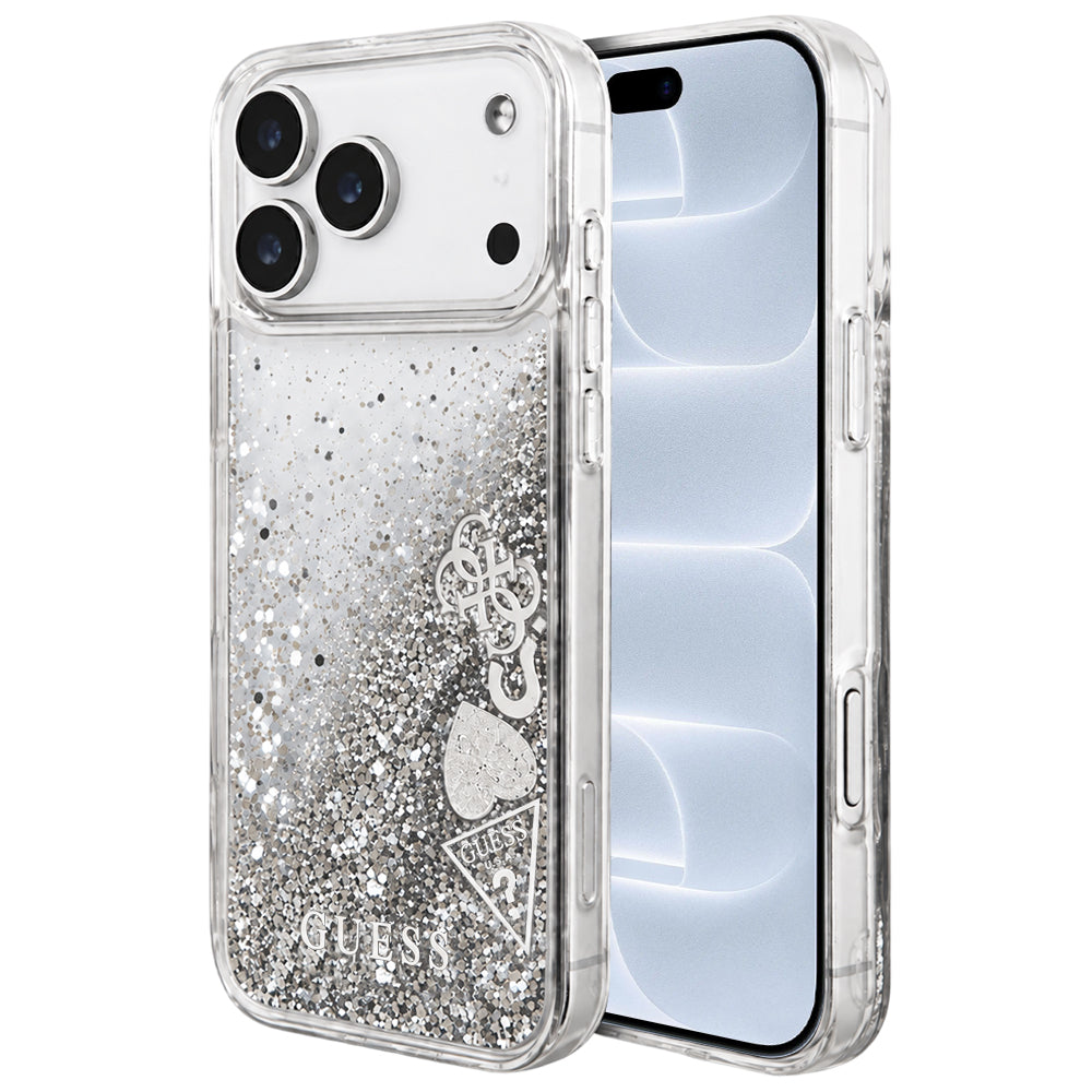 Θήκη για Apple iPhone 18 Pro / 17 Pro, Guess, Liquid Glitter Charms, Ασημί