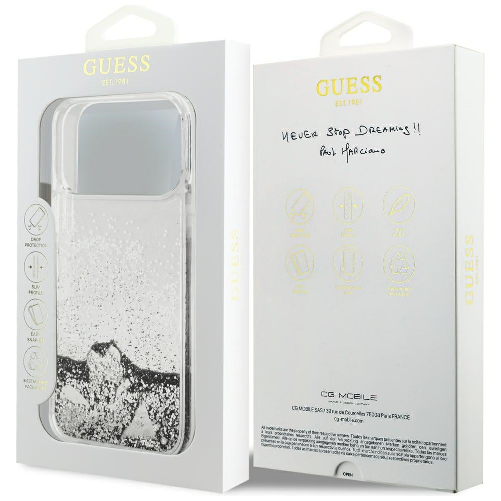 Θήκη για Apple iPhone 18 Pro / 17 Pro, Guess, Liquid Glitter Charms, Ασημί