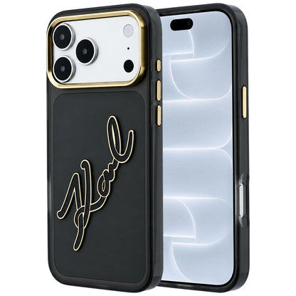 Θήκη για Apple iPhone 18 Pro / 17 Pro, Karl Lagerfeld, IML Big Signature Resin Logo και Μεταλλικό Πλαίσιο, Μαύρο