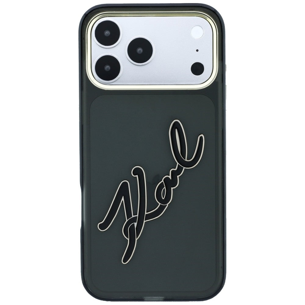 Θήκη για Apple iPhone 18 Pro / 17 Pro, Karl Lagerfeld, IML Big Signature Resin Logo και Μεταλλικό Πλαίσιο, Μαύρο