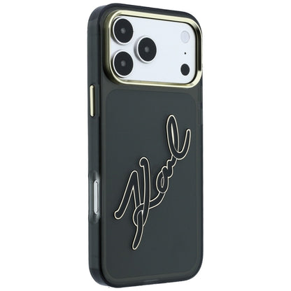 Θήκη για Apple iPhone 18 Pro / 17 Pro, Karl Lagerfeld, IML Big Signature Resin Logo και Μεταλλικό Πλαίσιο, Μαύρο