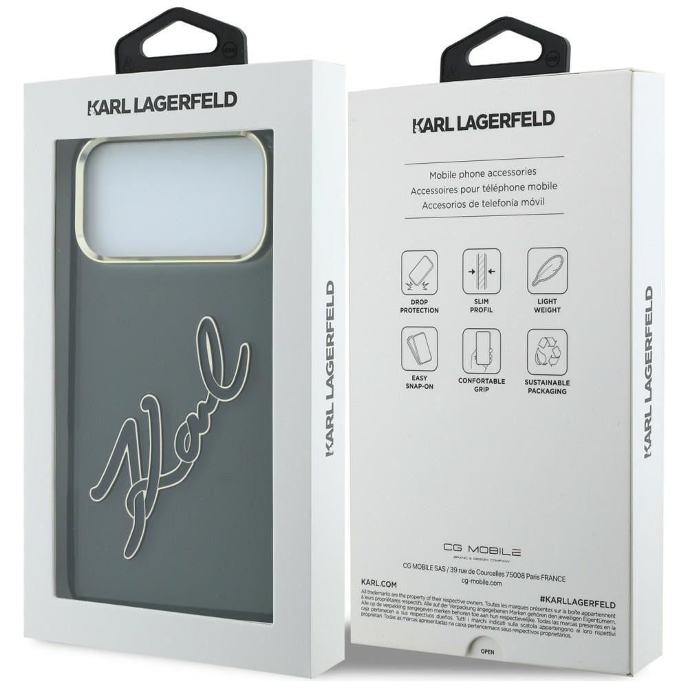 Θήκη για Apple iPhone 18 Pro / 17 Pro, Karl Lagerfeld, IML Big Signature Resin Logo και Μεταλλικό Πλαίσιο, Μαύρο