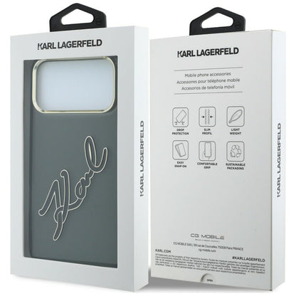 Θήκη για Apple iPhone 18 Pro / 17 Pro, Karl Lagerfeld, IML Big Signature Resin Logo και Μεταλλικό Πλαίσιο, Μαύρο