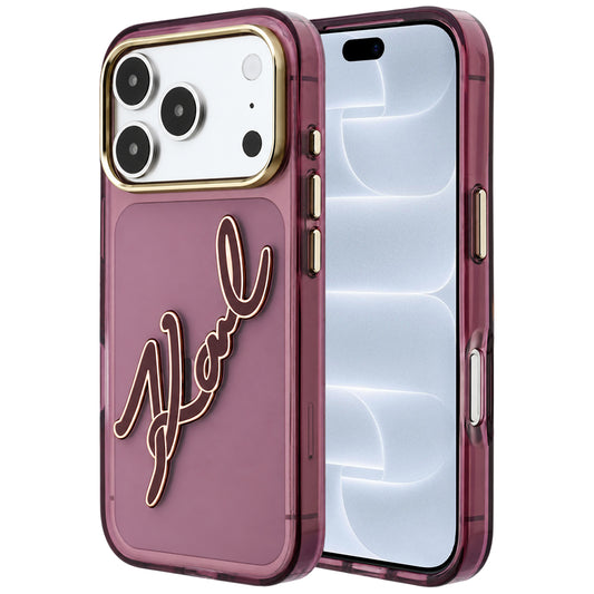 Θήκη για Apple iPhone 18 Pro / 17 Pro, Karl Lagerfeld, IML Big Signature Resin Logo και Μεταλλικό Πλαίσιο, Βυσσινί
