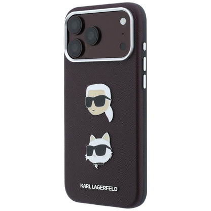 Θήκη για Apple iPhone 18 Pro / 17 Pro, Karl Lagerfeld, Saffiano με καρφίτσα κεφαλής Karl & Choupette και λογότυπο, Βυσσινί
