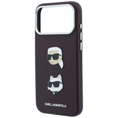 Θήκη για Apple iPhone 18 Pro / 17 Pro, Karl Lagerfeld, Saffiano με καρφίτσα κεφαλής Karl & Choupette και λογότυπο, Βυσσινί