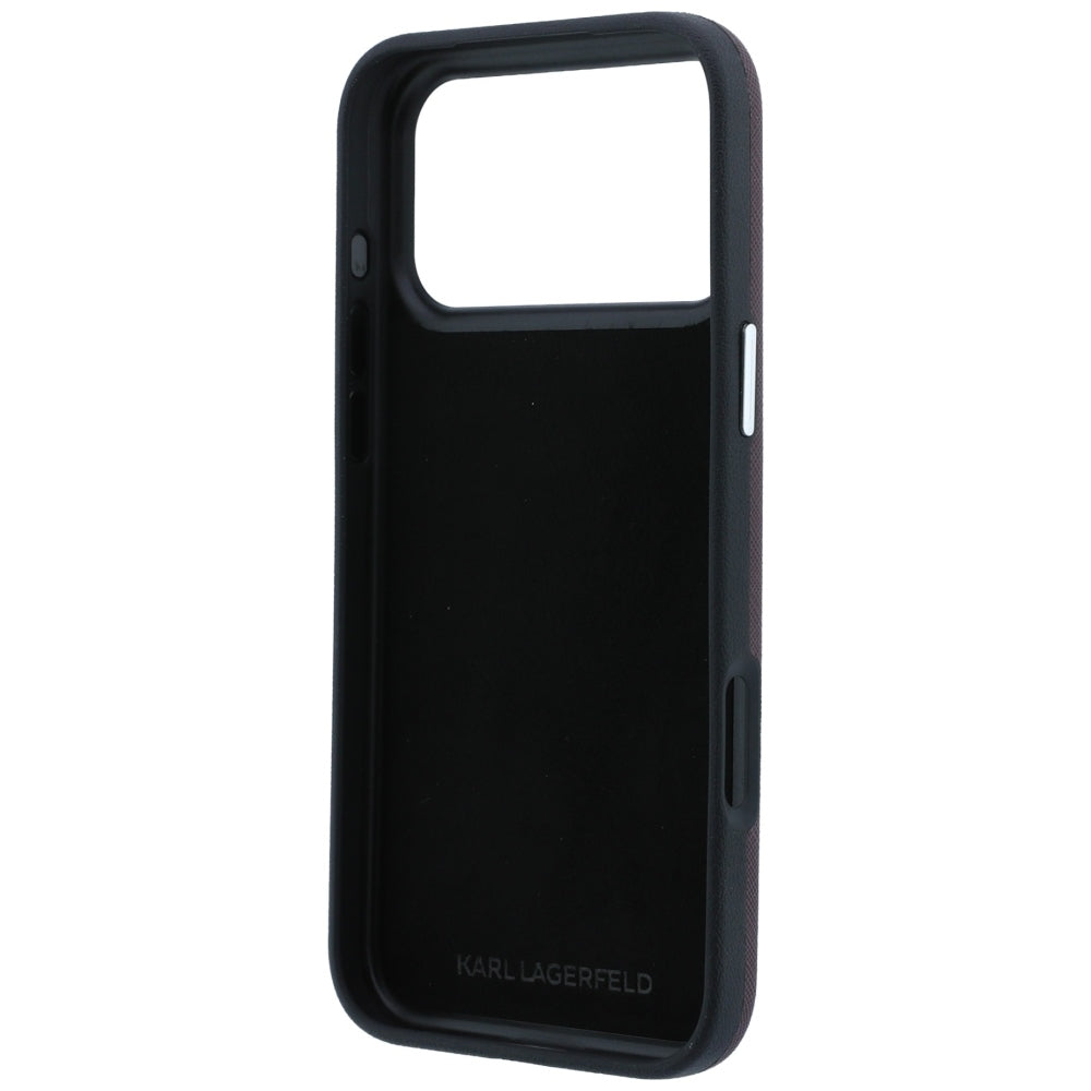 Θήκη για Apple iPhone 18 Pro / 17 Pro, Karl Lagerfeld, Saffiano με καρφίτσα κεφαλής Karl & Choupette και λογότυπο, Βυσσινί