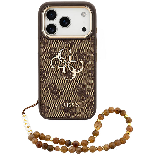 Θήκη για Apple iPhone 18 Pro Max / 17 Pro Max, Guess, 4G Classic Logo με λουράκι, Καφέ Χρυσό