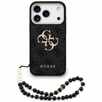 Θήκη για Apple iPhone 18 Pro Max / 17 Pro Max, Guess, 4G Classic Logo με λουράκι, Μαύρο Χρυσό