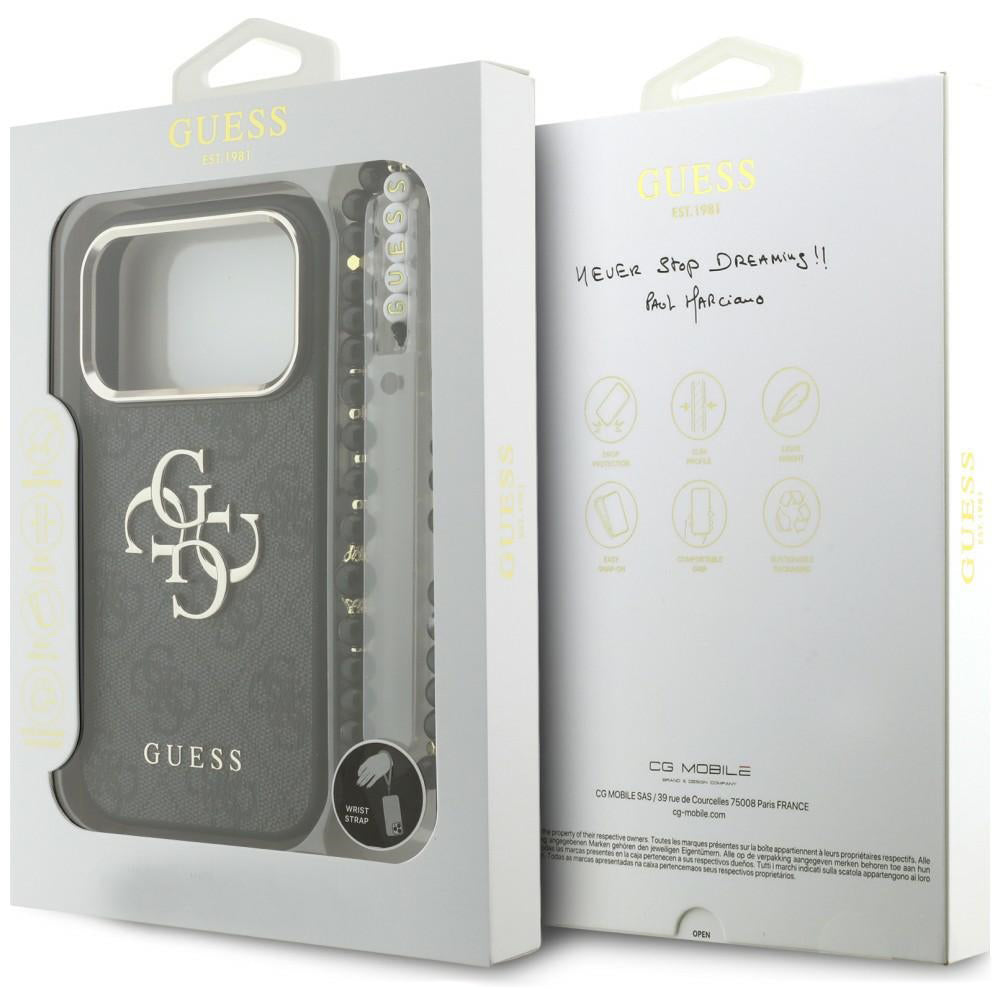Θήκη για Apple iPhone 18 Pro Max / 17 Pro Max, Guess, 4G Classic Logo με λουράκι, Μαύρο Χρυσό