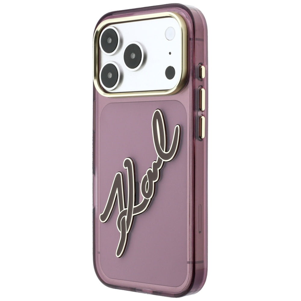 Θήκη για Apple iPhone 18 Pro Max / 17 Pro Max, Karl Lagerfeld, IML Big Signature Resin Logo Metal Frame, Βυσσινί