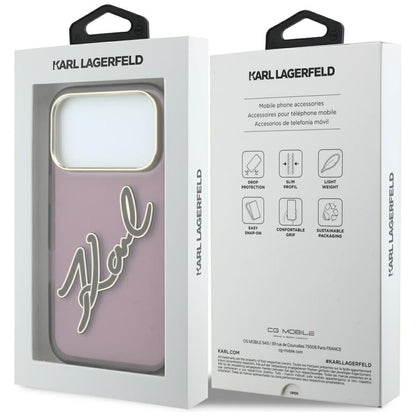 Θήκη για Apple iPhone 18 Pro Max / 17 Pro Max, Karl Lagerfeld, IML Big Signature Resin Logo Metal Frame, Βυσσινί