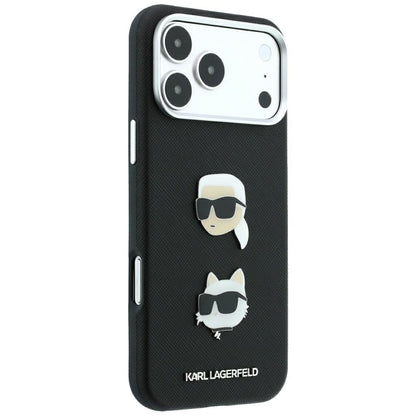 Θήκη για Apple iPhone 18 Pro Max / 17 Pro Max, Karl Lagerfeld, Saffiano με καρφίτσα κεφαλής Karl & Choupette και λογότυπο, Μαύρη