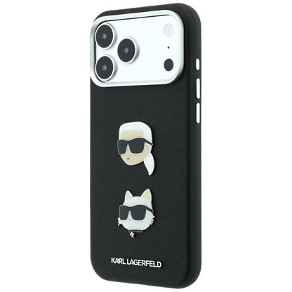 Θήκη για Apple iPhone 18 Pro Max / 17 Pro Max, Karl Lagerfeld, Saffiano με καρφίτσα κεφαλής Karl & Choupette και λογότυπο, Μαύρη