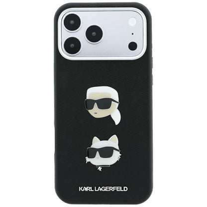 Θήκη για Apple iPhone 18 Pro Max / 17 Pro Max, Karl Lagerfeld, Saffiano με καρφίτσα κεφαλής Karl & Choupette και λογότυπο, Μαύρη