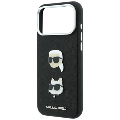 Θήκη για Apple iPhone 18 Pro Max / 17 Pro Max, Karl Lagerfeld, Saffiano με καρφίτσα κεφαλής Karl & Choupette και λογότυπο, Μαύρη