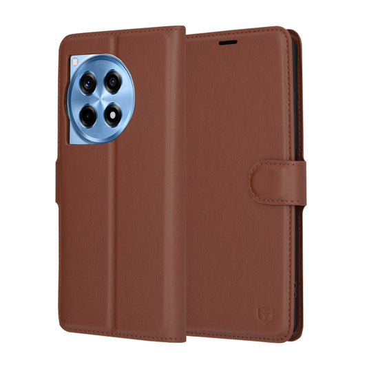 Θήκη για OnePlus 12R, Techsuit, Δερμάτινο Φύλλο, Καφέ