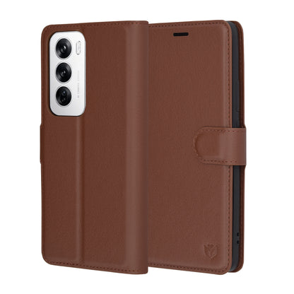 Case for Oppo Reno12, Techsuit, Leather Folio, Brown