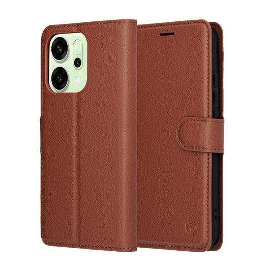Case for Oppo Reno14, Techsuit, Leather Folio, Brown